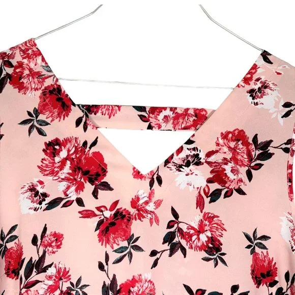 Maurices Womens Dressy Floral Tank Top Sz XL Pink V Neck Bar Back Flowy Chiffon - Picture 4 of 10